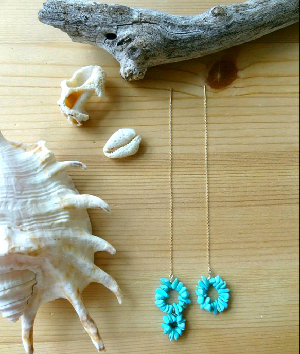 sleeping beauty turquoise ring chain earring 1枚目の画像