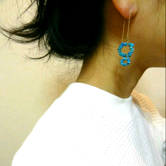 sleeping beauty turquoise ring chain earring 3枚目の画像