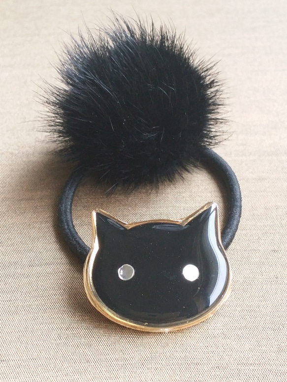 黒ネコさんのヘアゴム シンプル猫 1枚目の画像