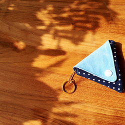 【藍紋帆布】雙色三角零錢包 鑰匙圈 第3張的照片