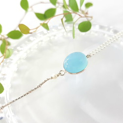 【ColorDay】3月誕生石-甜甜薄荷冰藍玉髓純銀手鍊 / Blue Chalcedony / ブルーカルセドニー 第1張的照片