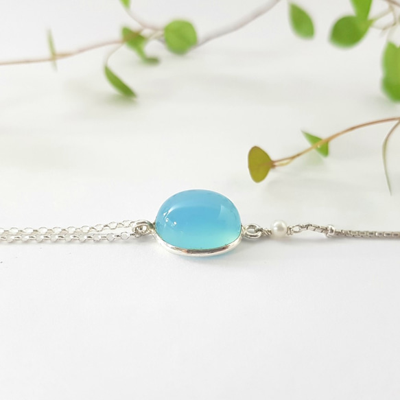 【ColorDay】3月誕生石-甜甜薄荷冰藍玉髓純銀手鍊 / Blue Chalcedony / ブルーカルセドニー 第2張的照片