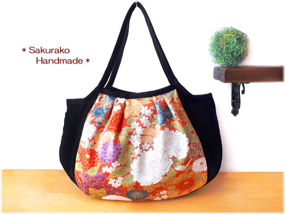 着物リメイク◇たっぷり大きなグラニーバッグ◇Lサイズ◇薄紅爛漫2