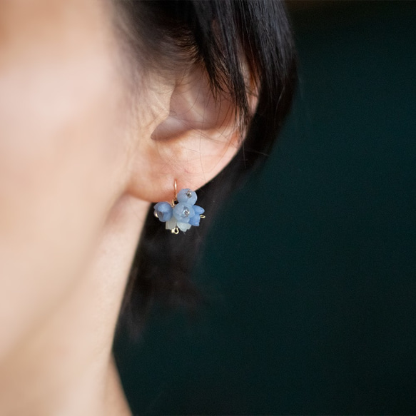 14KGF/ 小花束耳環 / 耳夾 / 淺藍色 第1張的照片