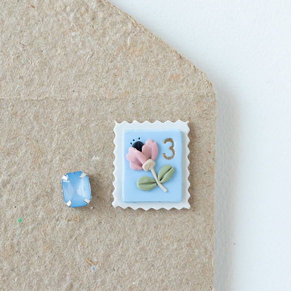 郵票  軟陶耳環・耳夾（天藍色） 第2張的照片