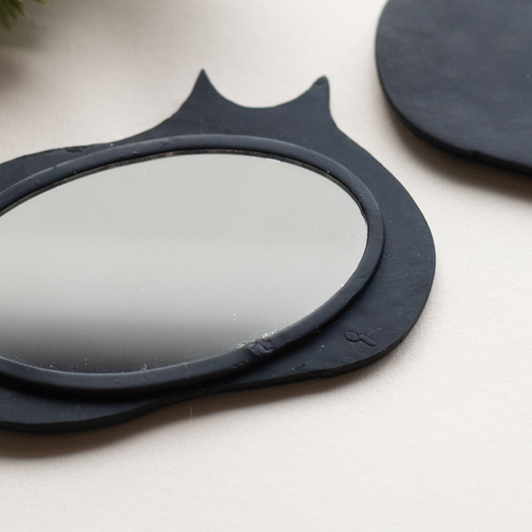可選擇眼睛的貓手鏡（黑色） 第4張的照片