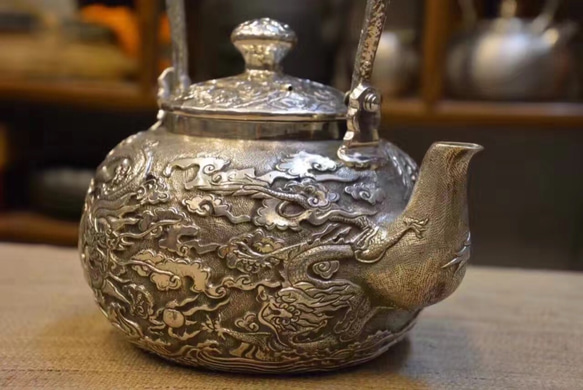 銀　茶壺 uk2s, 纯银银壶槌纹（小） 约0.1L,泡茶银壶