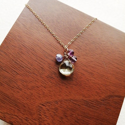 ヘリオドールと紫色の天然石のお花ペンダントトップ/チャーム * k14gf * 天然石 3枚目の画像