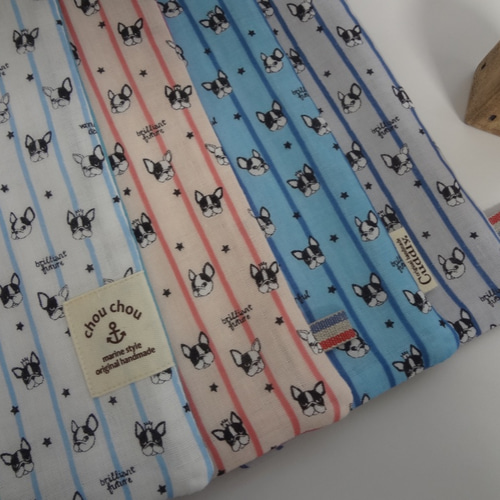 大きめ*フレンチブル*やわらかガーゼハンカチ4枚セット ハンカチ 