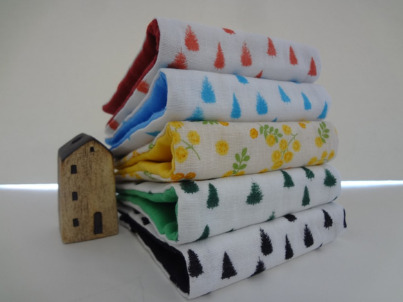 木とミモザ*やわらかガーゼハンカチ*5枚セット その他入園グッズ  