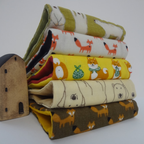 動物柄*やわらかガーゼハンカチ*5枚セット*ハンドメイド 動物柄*やわらかガーゼハンカチ*5枚セット*ハンドメイド