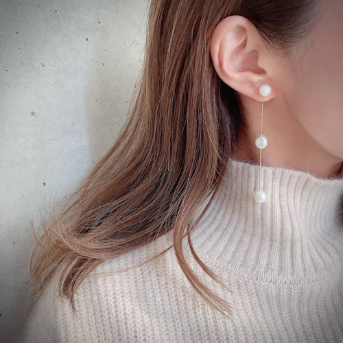 卒園式・入学式にも♪ *coco vanilla* 14kgf淡水パール3連ピアス