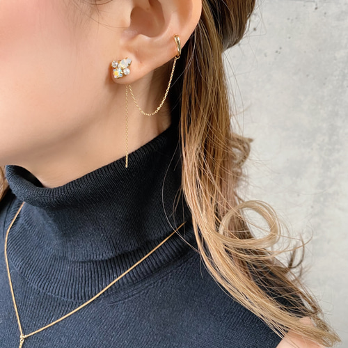 coco vanilla* bijouピアス × チェーンイヤーカフ*14kgf