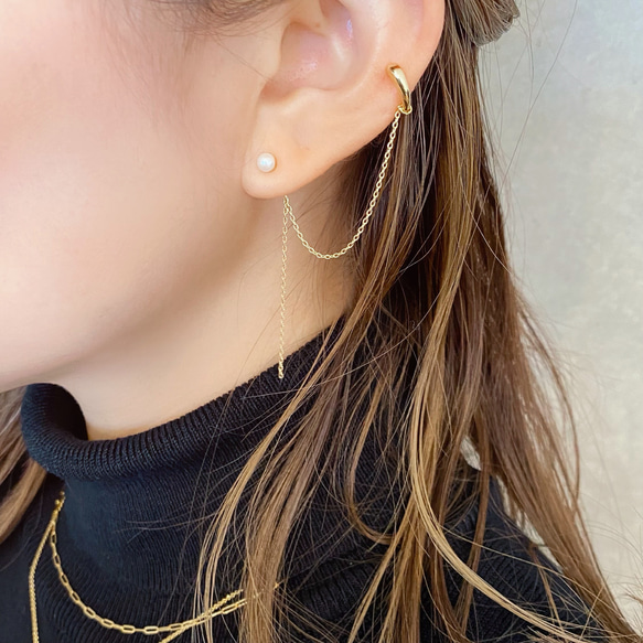 人気スポー新作 vanilla* coco 一粒パールピアス チェーンイヤーカフ*14kgf × アクセサリー