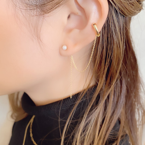 coco vanilla* 一粒パールピアス × チェーンイヤーカフ*14kgf
