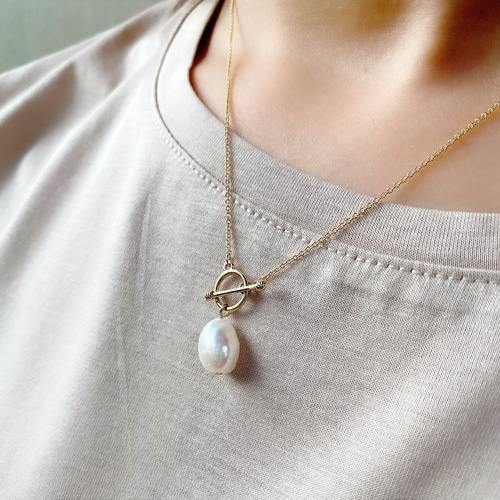 coco vanilla マンテルチェーンネックレス パールネックレス coco vanilla* 14kgf 淡水パール × マンテルネックレス ネックレス