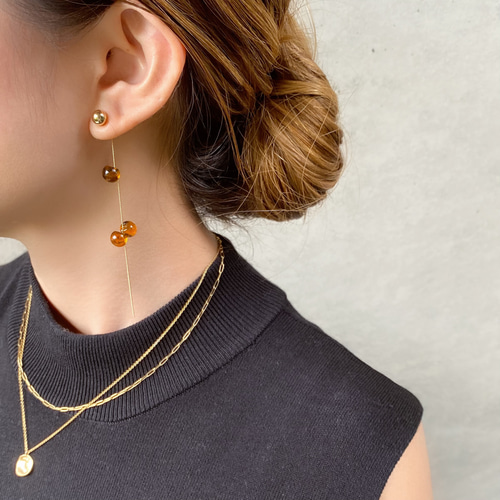 coco vanilla* べっ甲カラーしゃぼん玉ピアス(イヤリング変更可) *2way  