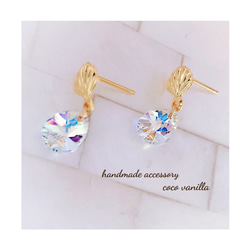 *shell × Swarovskiオーロラドロップピアス* 3枚目の画像