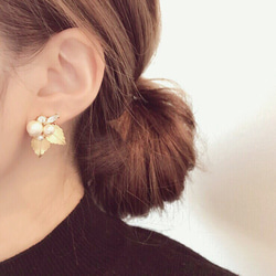 *coco vanilla* Leaf×コットンパール×bijouピアス(イヤリング)* 2枚目の画像