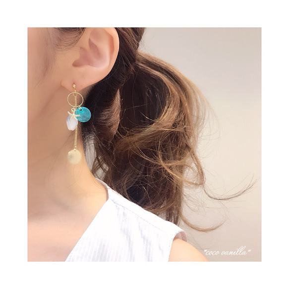 *綠松石貝殼×海星*耳環，耳環 第2張的照片