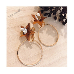 *coco vanilla* 2way*べっこうstarビジュー × foop ピアス,イヤリング 2枚目の画像