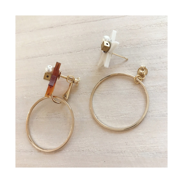 *coco vanilla* 2way*べっこうstarビジュー × foop ピアス,イヤリング 4枚目の画像
