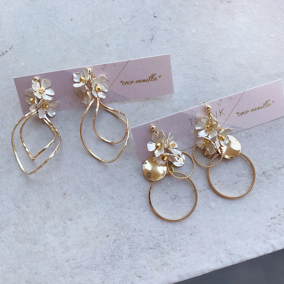 *coco vanilla*白銀flower ×  ひねりフープピアス(イヤリング)* 6枚目の画像
