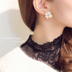 ◆ 大號棉質珍珠和施華洛世奇寶石閃光耳環 ◆ 水晶 第2張的照片