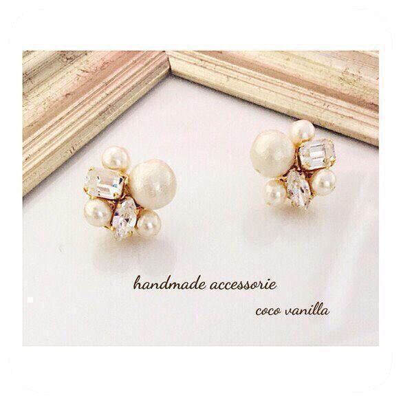 ◆ 大號棉質珍珠和施華洛世奇寶石閃光耳環 ◆ 水晶 第4張的照片
