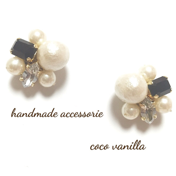 非常適合畢業典禮和入學典禮！ ◆大號棉珍珠和施華洛世奇寶石閃亮耳環◆BK 第1張的照片