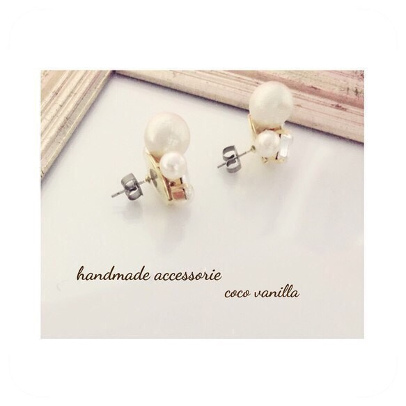 非常適合畢業典禮和入學典禮！ ◆大號棉珍珠和施華洛世奇寶石閃亮耳環◆BK 第4張的照片