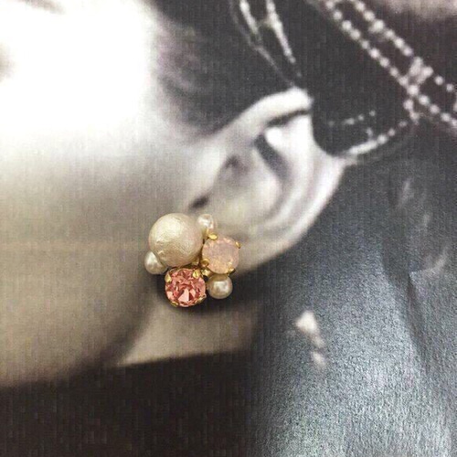 コットンパールとスワロフスキーのピアス（イヤリング）pink＊ ピアス