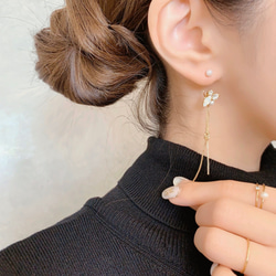 coco vanilla*一粒パールとbijou チェーンピアス，イヤリング* ピアス