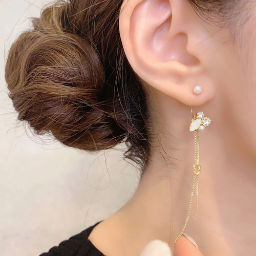 coco vanilla*一粒パールとbijou チェーンピアス，イヤリング* ピアス