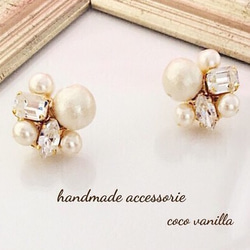 ◆ 大號棉質珍珠和施華洛世奇寶石閃光耳環 ◆ wh 第5張的照片