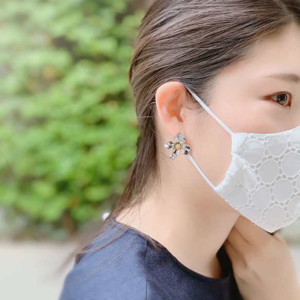 ◆送料無料◆選べるピアス × 夏マスクのMASK COORDINATEset◆レースホワイト 5枚目の画像