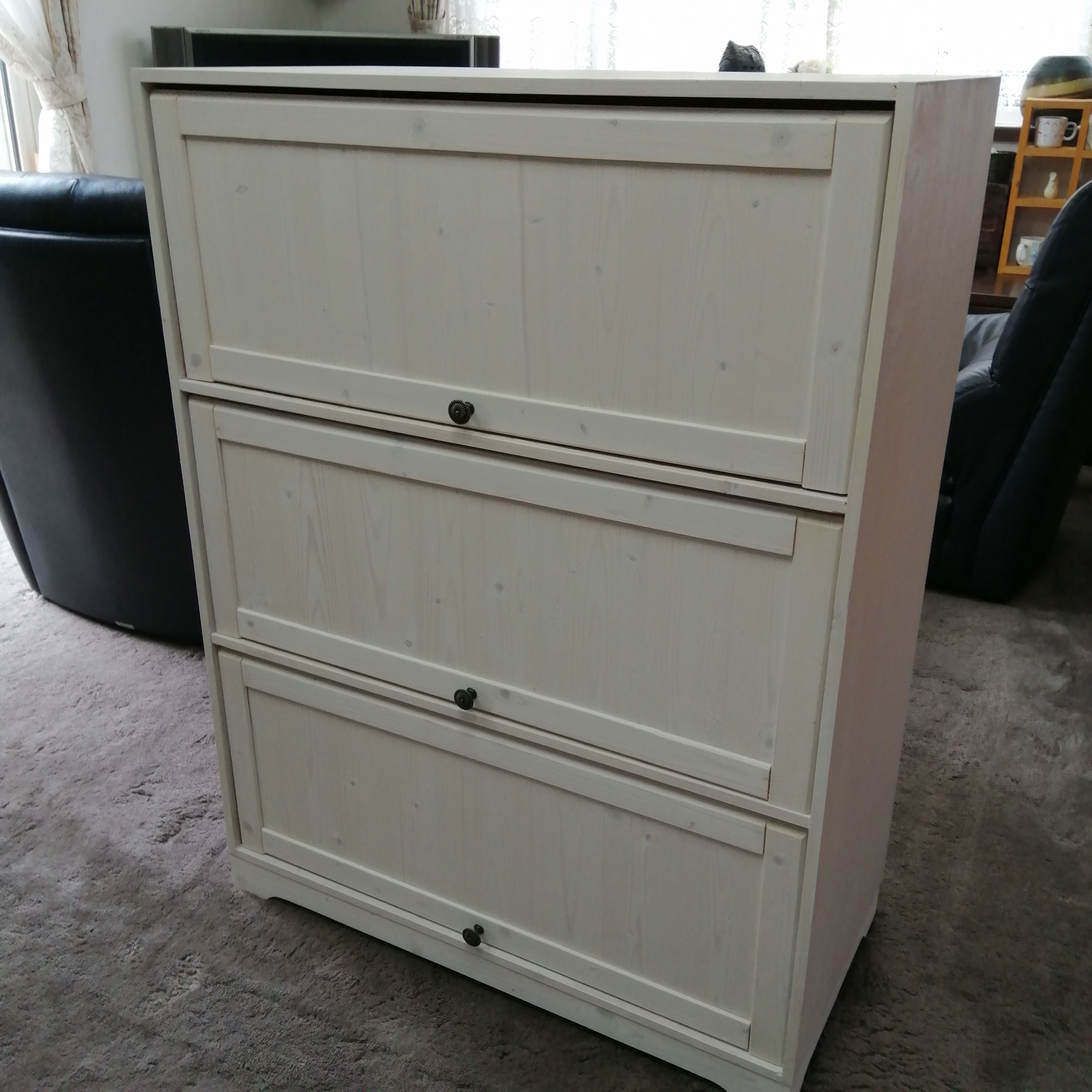 木のシューズボックス、収納ボックス ホワイト　受注製作