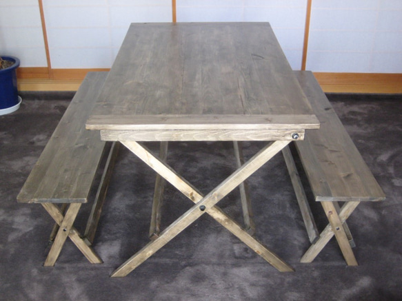 折りたたみテーブル＆ベンチ大きいサイズ（受注生産） 1枚目の画像
