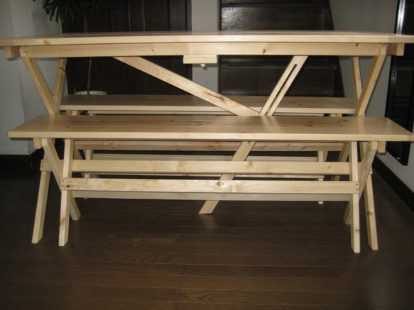 折りたたみテーブル＆ベンチ　大きさ1200×560（受注生産） 4枚目の画像