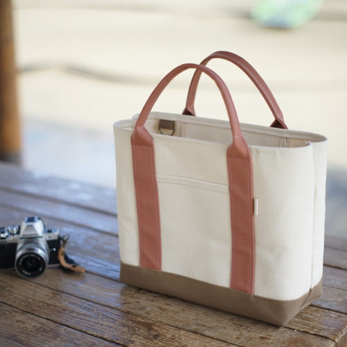 【有名人芸能人】 受注制作】帆布トートバッグ キナリ×オールドローズ×ベージュ M Tote Bag