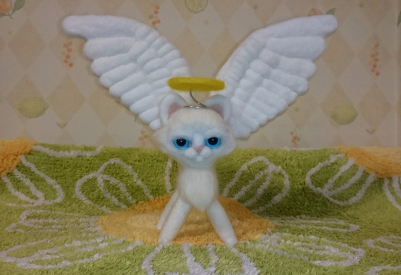 ぬいぐるみ 羊毛フェルト 天使の猫 ぬいぐるみ okuyuki 通販