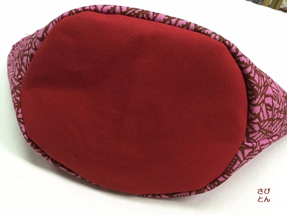 紅型　古典柄　ススキ柄　ボートバッグ形（ピンク・赤） 3枚目の画像