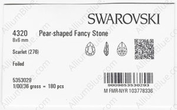 【スワロフスキー#4320】45粒 Pear-shaped 8x6mm スカーレット (276) F 3枚目の画像