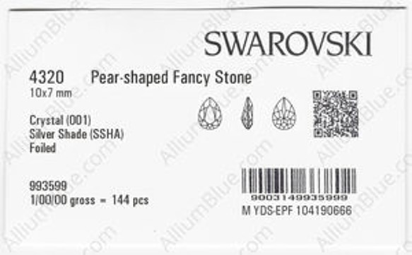 【スワロフスキー#4320】2粒 Pear-shaped 10x7mm クリスタル シルバー シェイド (001SSHA 3枚目の画像