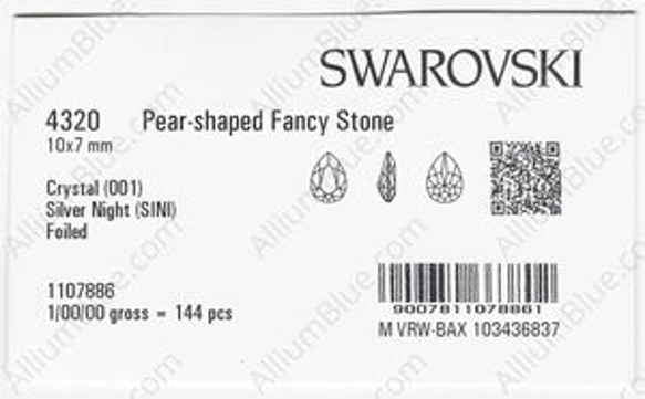 【スワロフスキー#4320】144粒 Pear-shaped 10x7mm クリスタル シルバー ナイト (001SIN 3枚目の画像