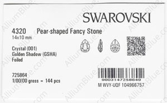 【スワロフスキー#4320】36粒 Pear-shaped 14x10mm クリスタル ゴールデン シャドー (001G 3枚目の画像