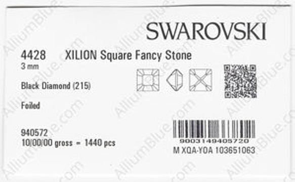 【スワロフスキー#4428】10粒 XILION Square 3mm ブラックダイアモンド (215) F 3枚目の画像