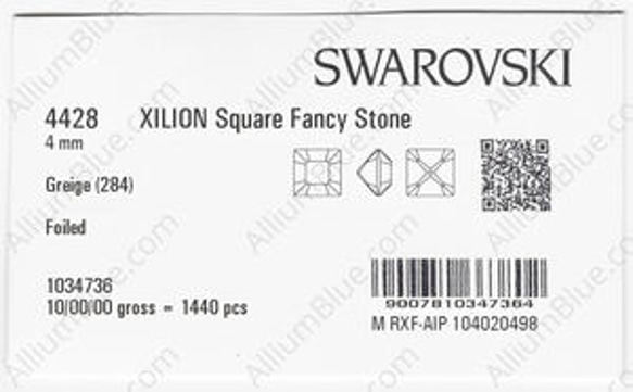 【スワロフスキー#4428】10粒 XILION Square 4mm グレージュ (284) F 3枚目の画像