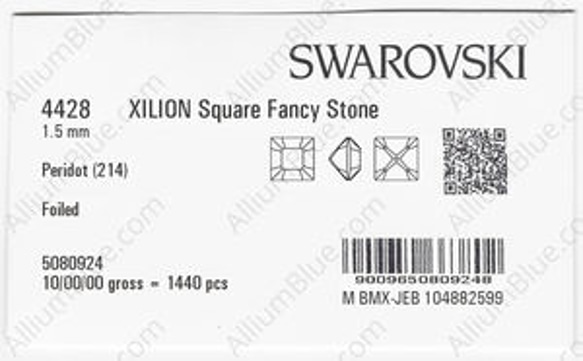 【スワロフスキー#4428】10粒 XILION Square 1.5mm ペリドット (214) F 3枚目の画像