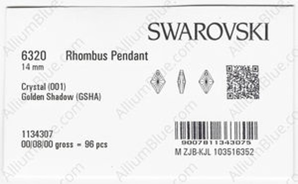 【スワロフスキー#6320】1粒 Rhombus ペンダント 14mm クリスタル ゴールデン シャドー (001GSH 3枚目の画像
